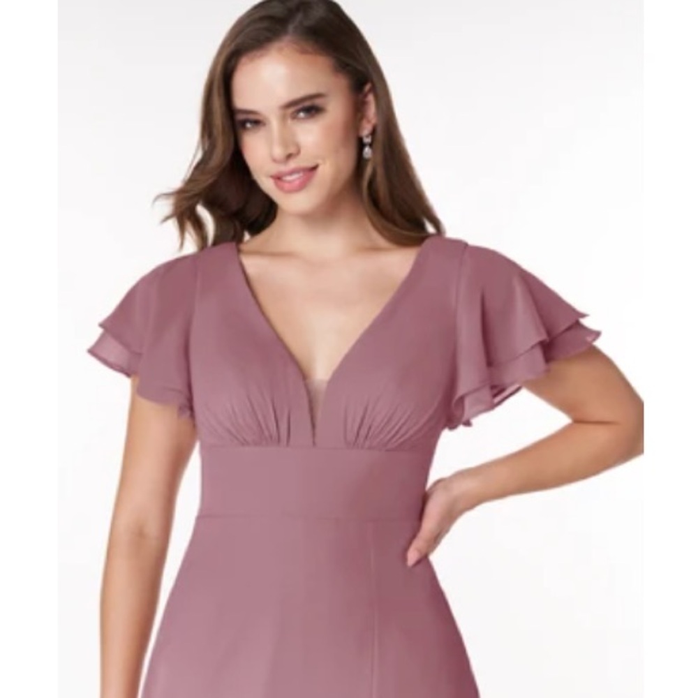 Azazie Try-On Dress - Ashika- Vintage Mauve V-Neck Flutter Sleeve Bridesmaid